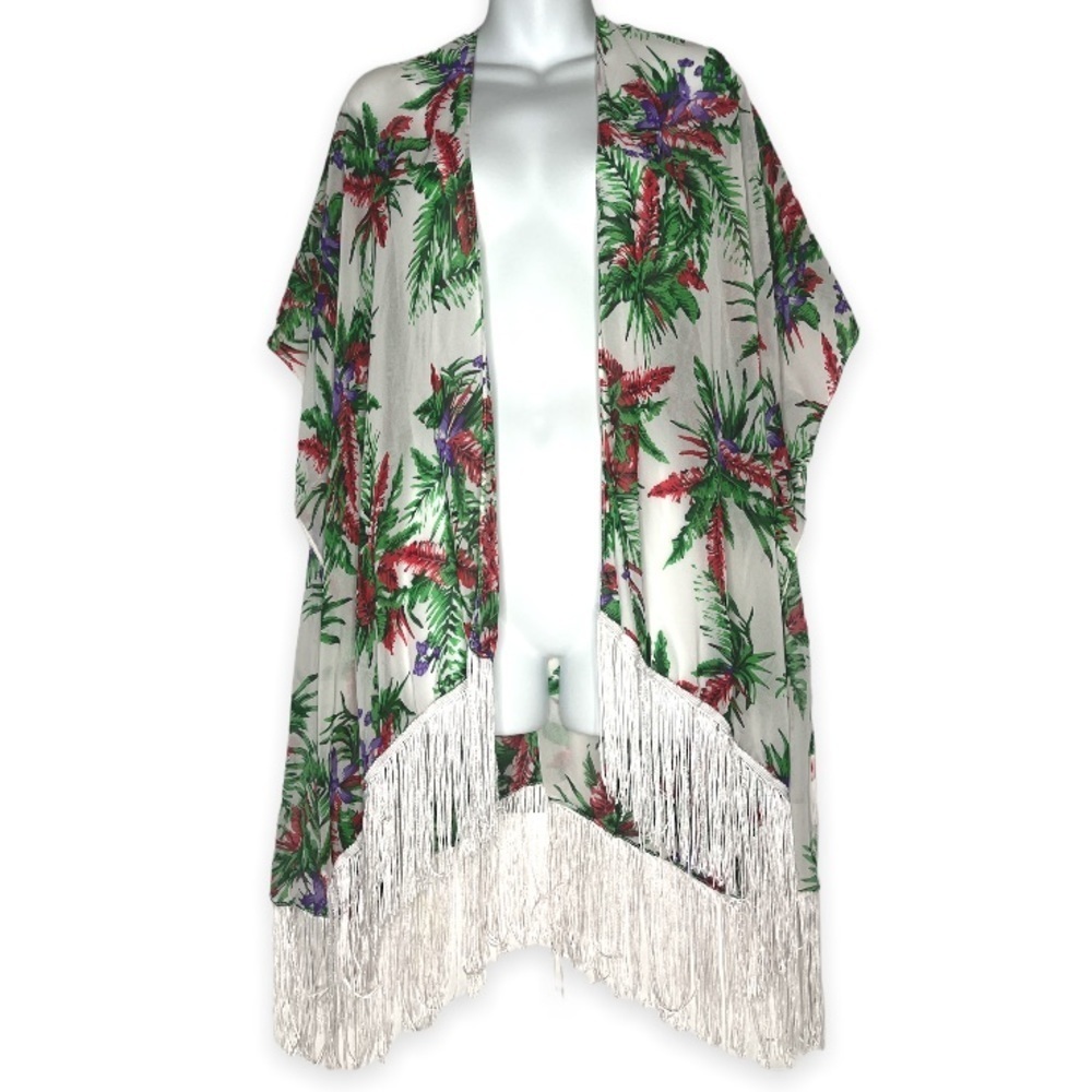 Floral Chiffon Casual Loose Open Front Swim Cover‎ Up Cardigan Lightweight Women